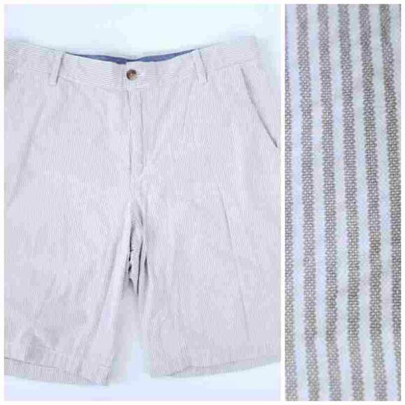 Izod Seersucker Shorts Brown Stripe Men Size 36, 100% Cotton, Flat Front - Picture 1 of 6
